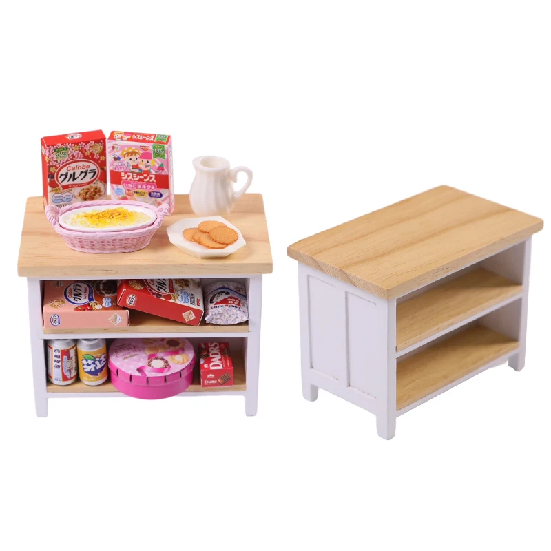 

1:12 Dollhouse Miniature Wood Table Island Platform Bookcase Storage Rack Mini Display Cabinet Cupboard Furniture Model Toy