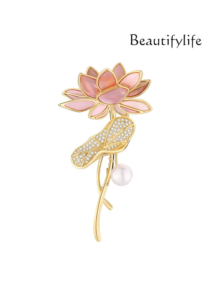 Lotus pearl corsage high-end exquisite fashion pin accessories light luxury high-end sense daily niche