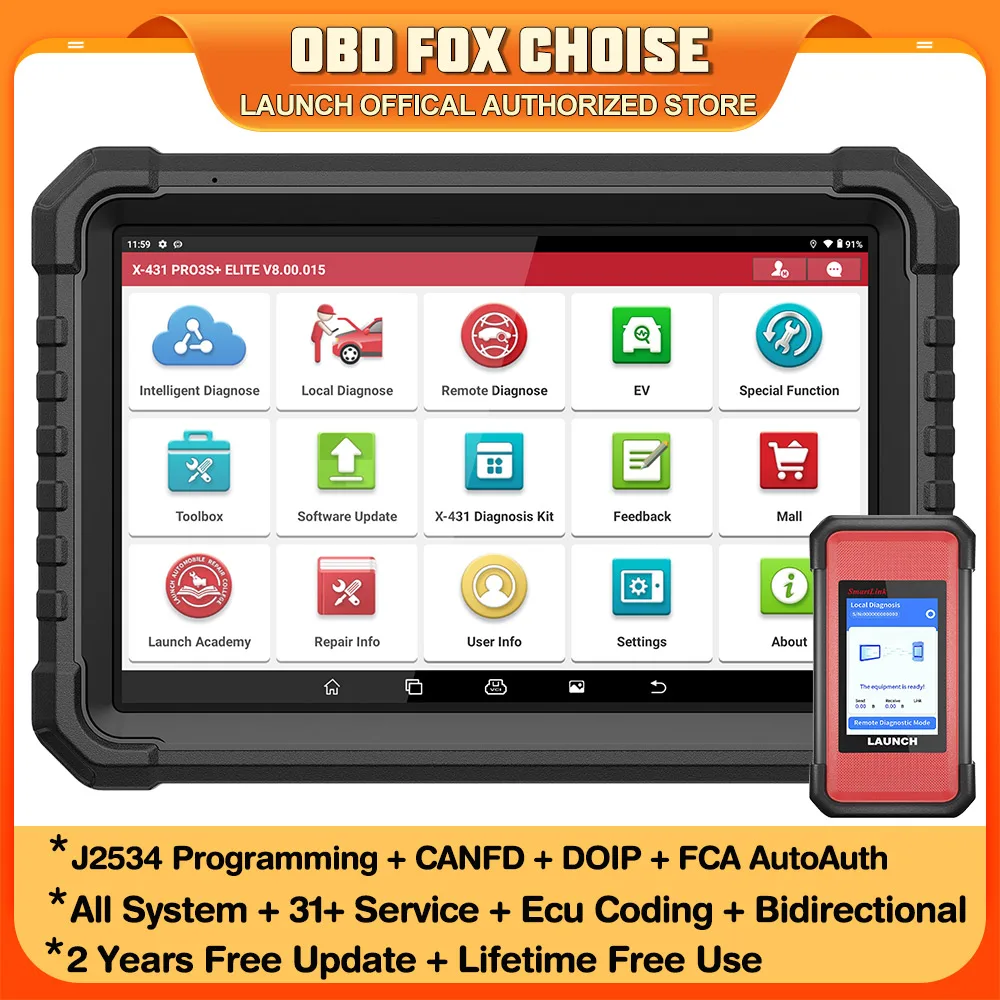 LAUNCH X431 PRO3S+ ELITE J2534 Reprogramming Tool ECU coding Topology All System Car Diagnostic Tool Bidrectional OBD2 Scanner