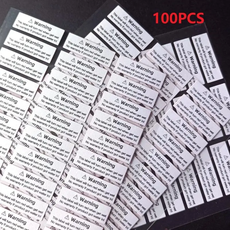 

100pcs 30x9mm Liquid Detection Label Water Sensitive Sticker Turn Red/Blue When Got Wet Device Potential Damage Indicator-F(x)
