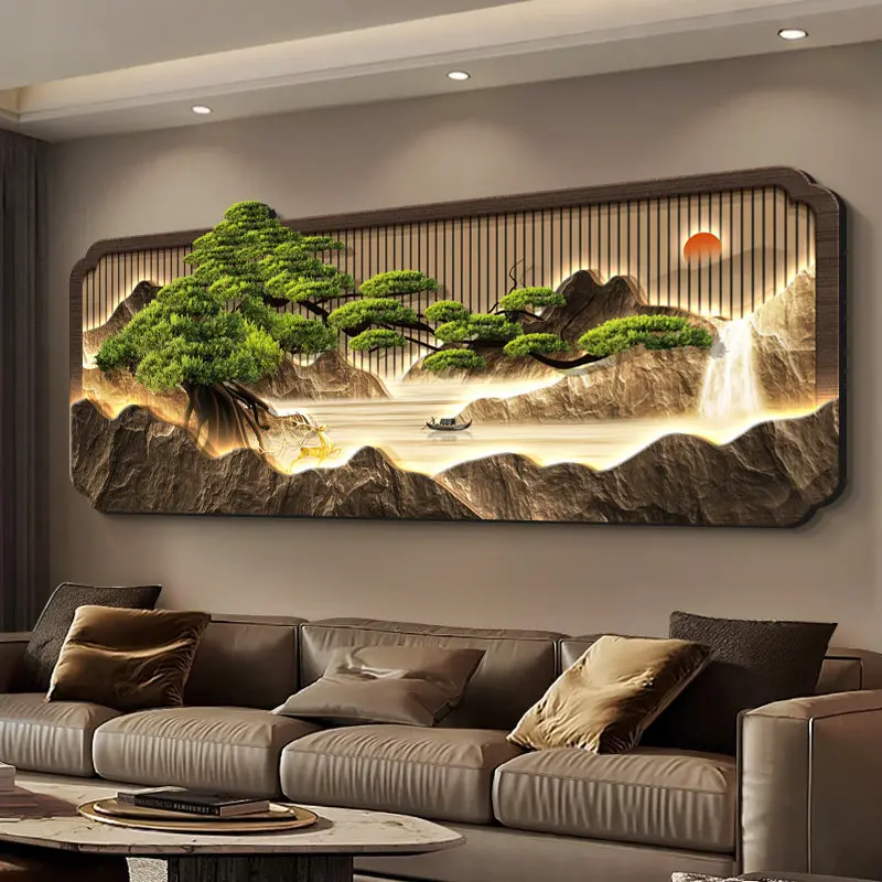 eh-New Chinese wall painting high-end light sofa background decorative painting three-dimensional cuadros decorativos furniture-