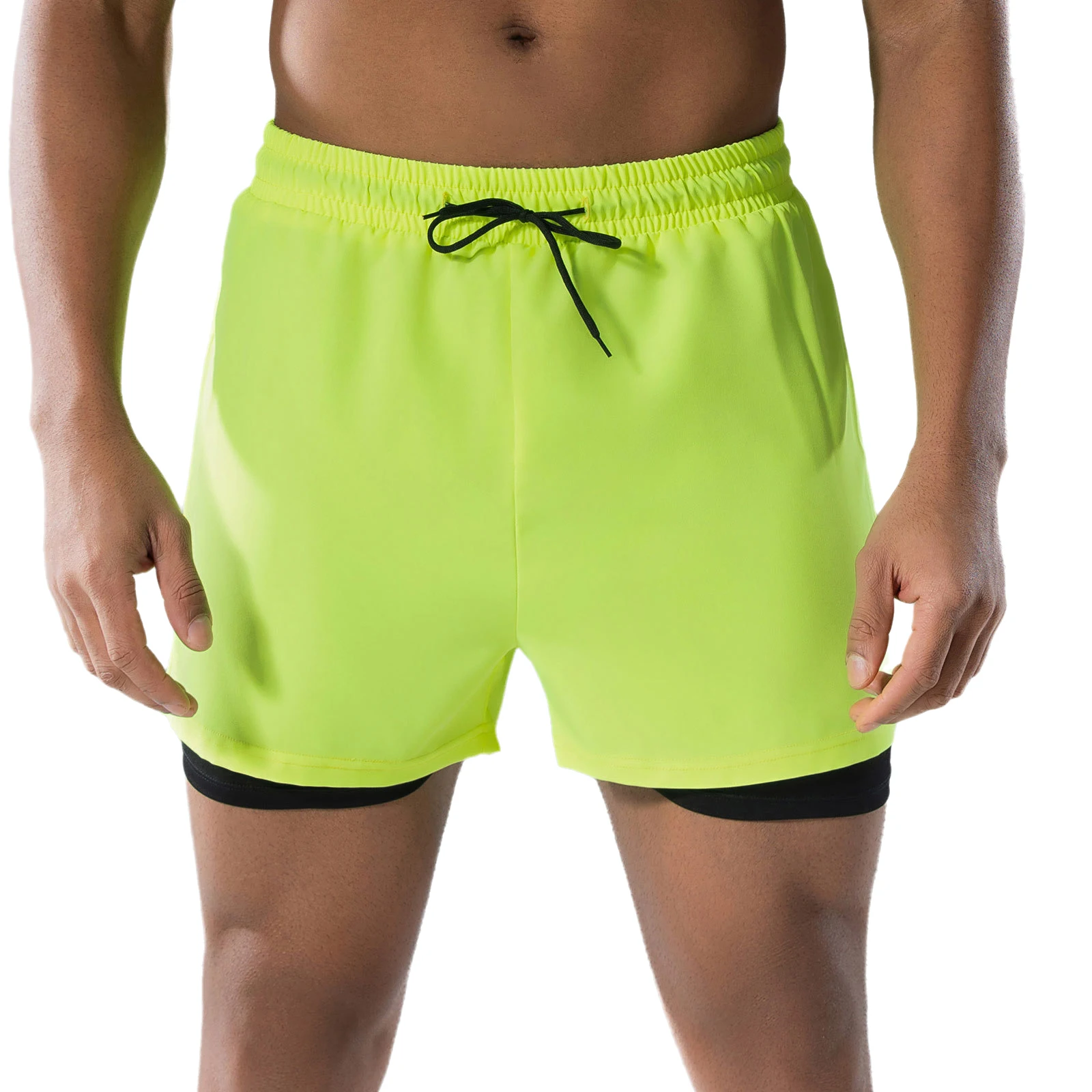 

Men 2 in 1 Double Layers Swim Trunk Elastic Waistband Drawstrings Swim Shorts Beach Shorts Casual Jogging Workout Shorts Pants