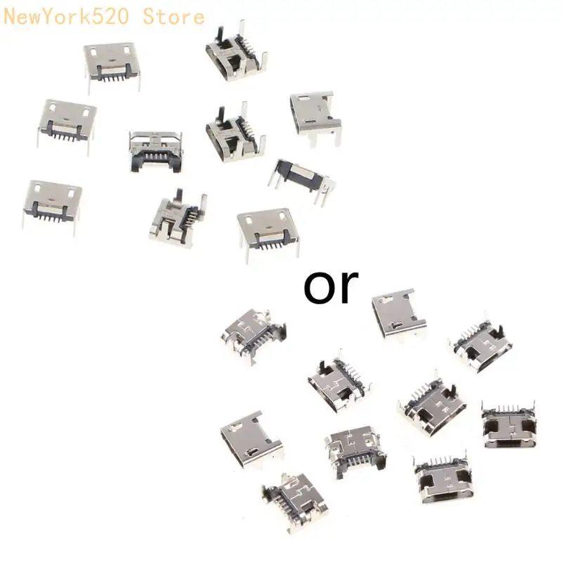 10 Pcs Micro USB Type B 5 Pin Female Socket Connector 4 Legs 90 Degree N84C