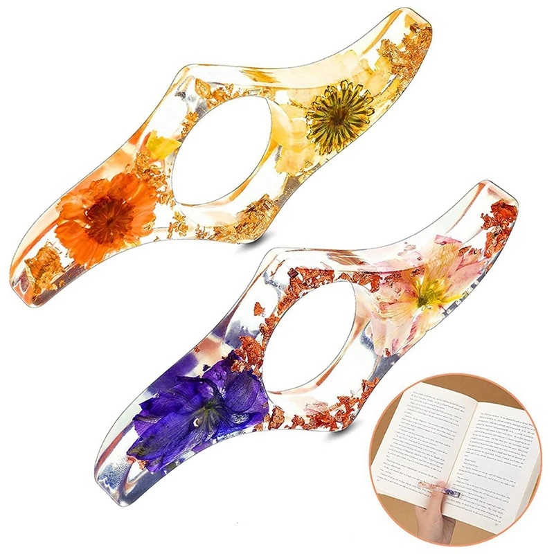 4Pcs Dried Flower Resin Thumb Book Holder-Handmade Resin Holders Light Weight Book Opener Bookmarks (Fresh Style)