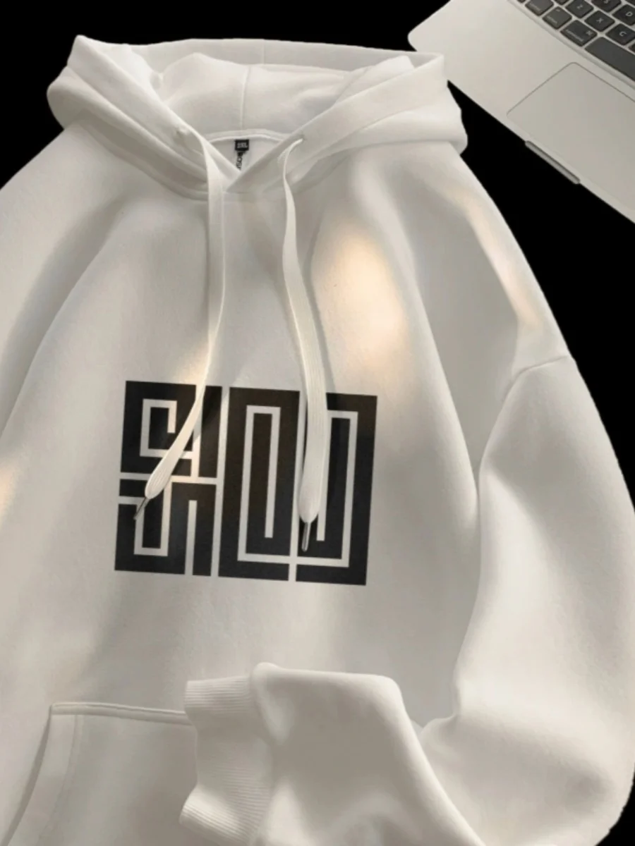 

Autumn Winter plus Size 35kg Chinese Trend Heavyweight Loose Long Sve Hoodie American Retro Fce Lined Thiened Sweats...