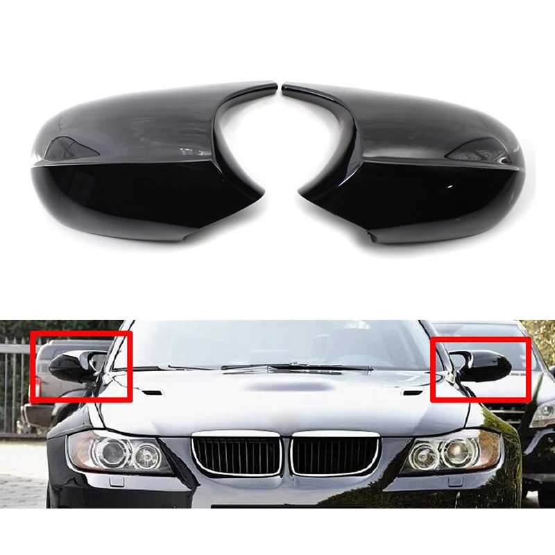 2pcs Gloss Black Horn Wing Mirror Cover Driver Passenger Side Caring Personal Cars Accessories for BMW E90 2004-2011