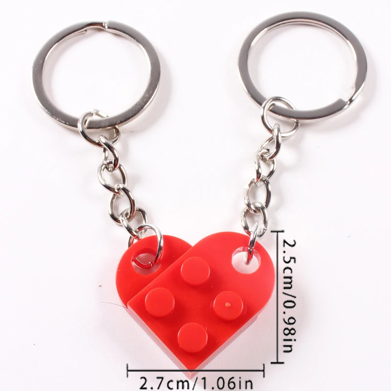 2pcs/set Love Heart Building Block Keychains For Couples Friendship Women Men Girl Boy Love Heart Brick Key Ring Birthday Gift