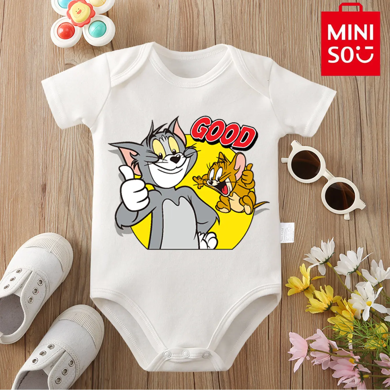

MINISO Donald Duck/Tom 100% Cotton Bodysuit Soft Baby Cloths Best Gift for Baby Onesie Jumpsuit for 0 To 12 Months Cute Newborn