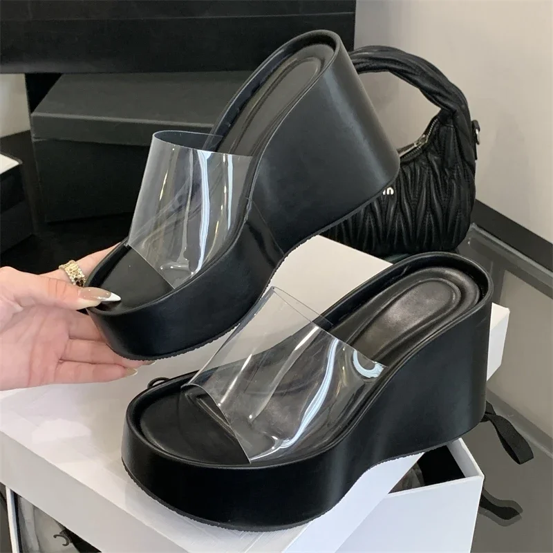 

Eilyken PVC Transparent Platform Wedges Woman Slippers Fashion Summer Thick Bottom High Heels Banquet Party Shoes