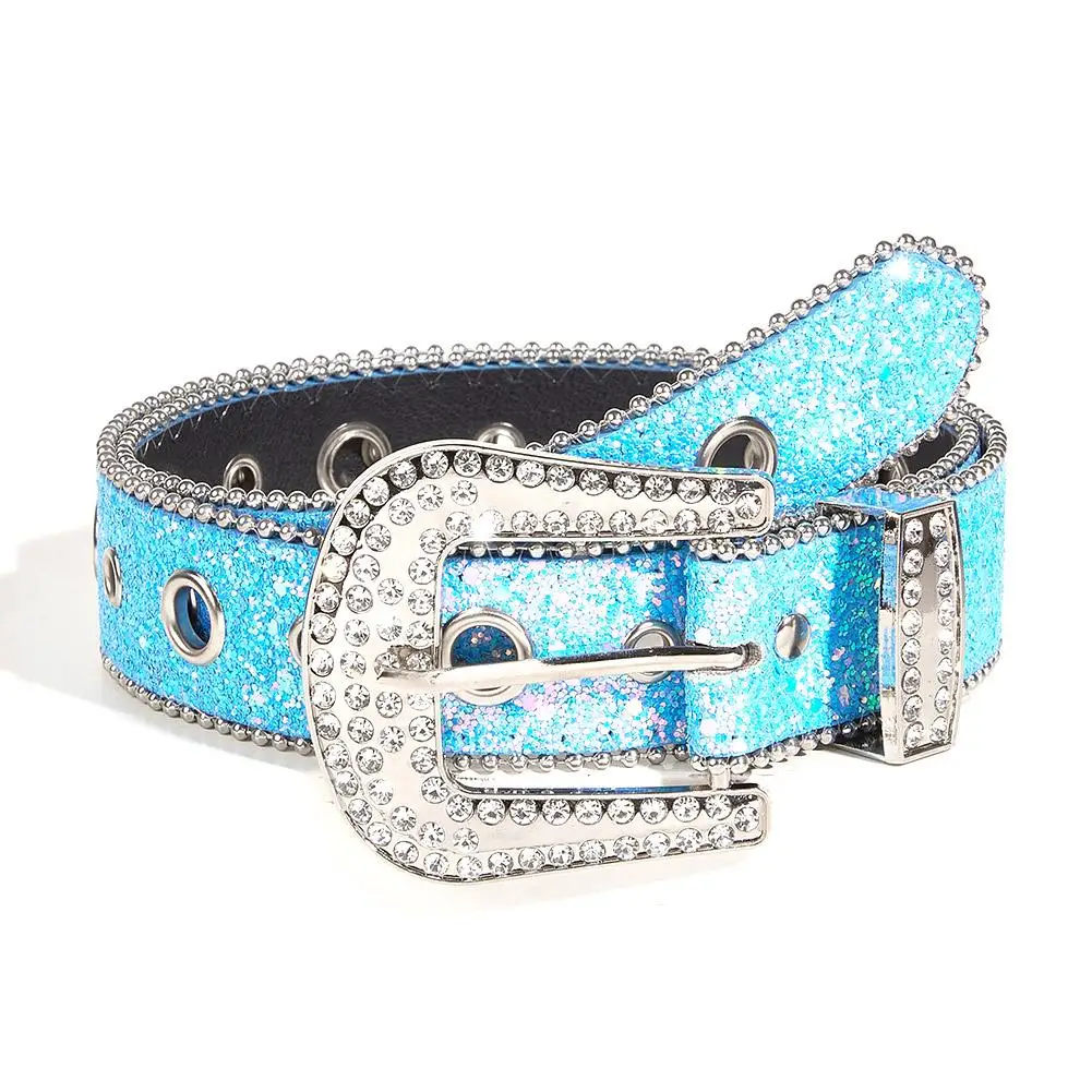 Women's Jeans Rhinestone Belt Belt Western Denim Shiny Rivet Design PU Artificial Diamond Belt Punk Rock Men's Skull Belt