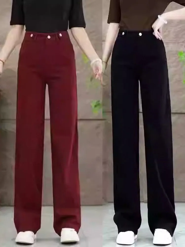 

Casual High Waist Straight Leg Jeans Women's Faion plus Size Long Pants Autumn New Sle Slimming Effect Versatile Denim