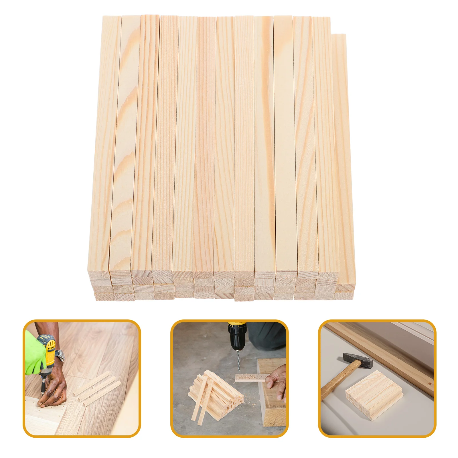 

50pcs Solid Wood Strips Craft Sticks for Dollhouse Building Supplies Handmade Wooden Squares Natural Dowel Rods Khaki