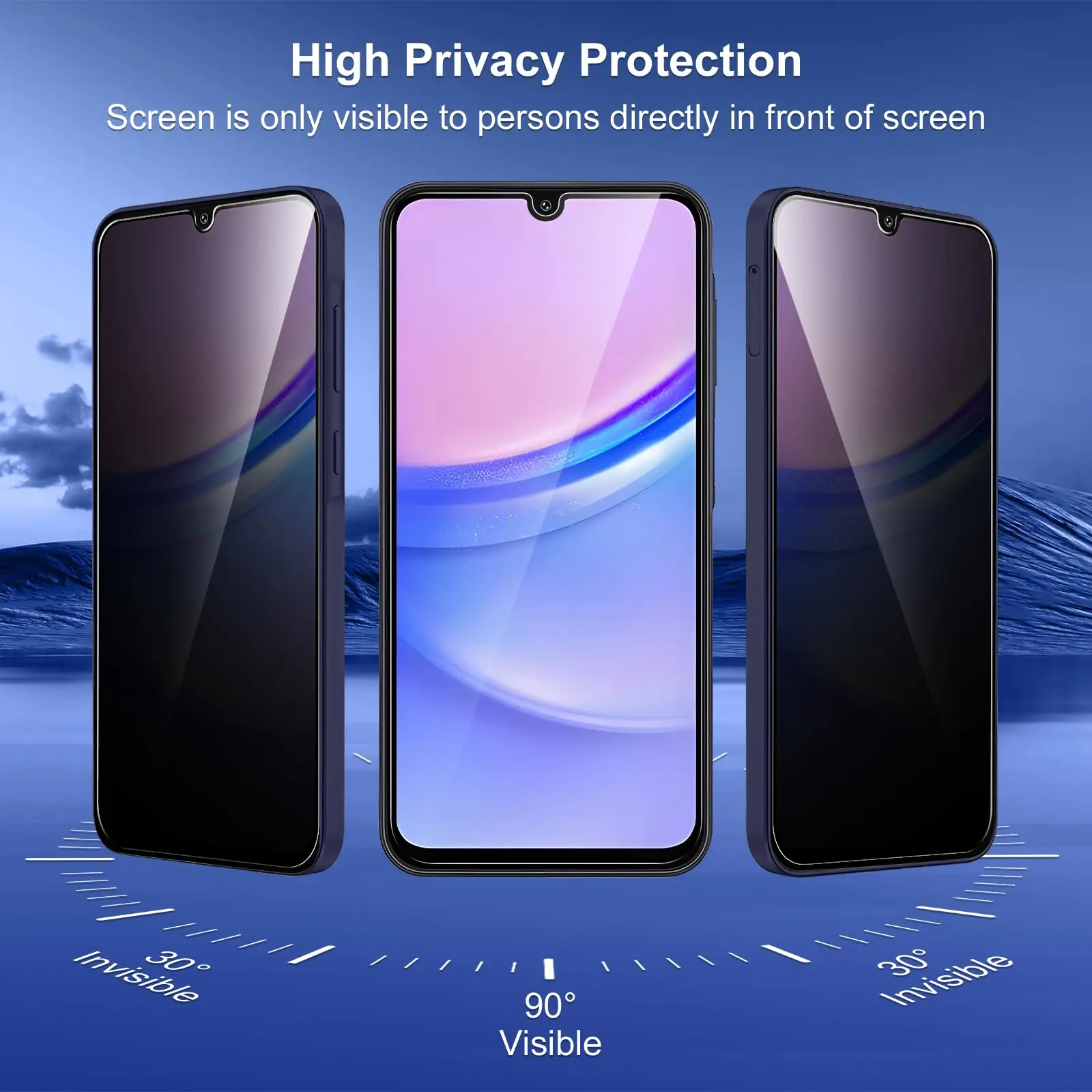 Anti Spy Screen Protector For Galaxy A15 4G 5G Samsung, Tempered Glass Privacy Peep Scratch 9H Case Friendly High Aluminum