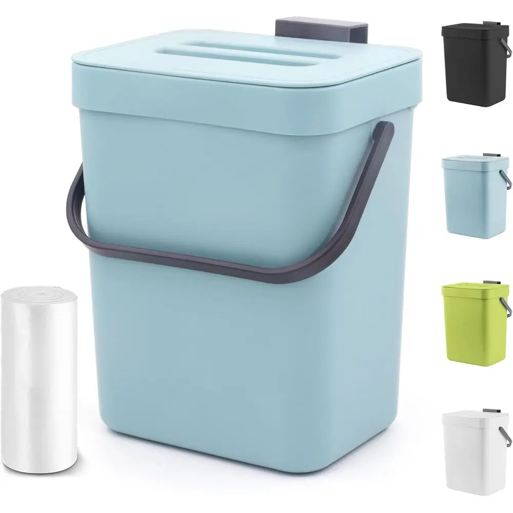

1.3 Gallon Countertop Waste Bin with Lid, Kitchen Hanging or Under Sink Trash Can, 5L Subtle Blue