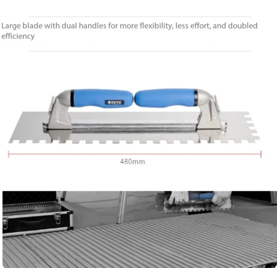 Stainless Steel Square Jumbo Notched Sawtooth Large Spatula Trowel for Large Format Tiles