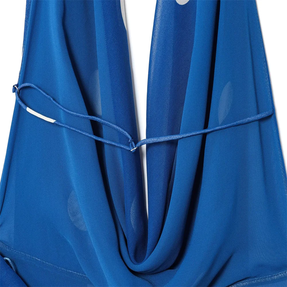 Abito MIDI da donna con stampa a pois, colletto appeso al collo, senza maniche, cerniera laterale senza schienale, abito lungo con temperamento nuovo stile autunnale