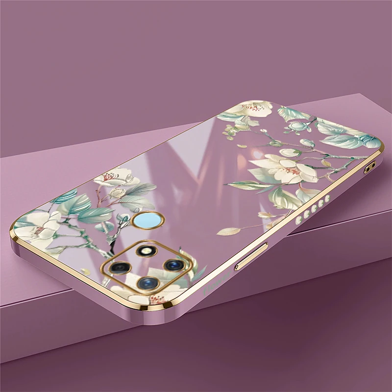 Silicone Case For OPPO Realme X7 Pro X K7X Q5 Q3 Pro Carnival Q3i V25 V13 V5 5G Soft TPU Shockproof Plating Flower Phone Cover