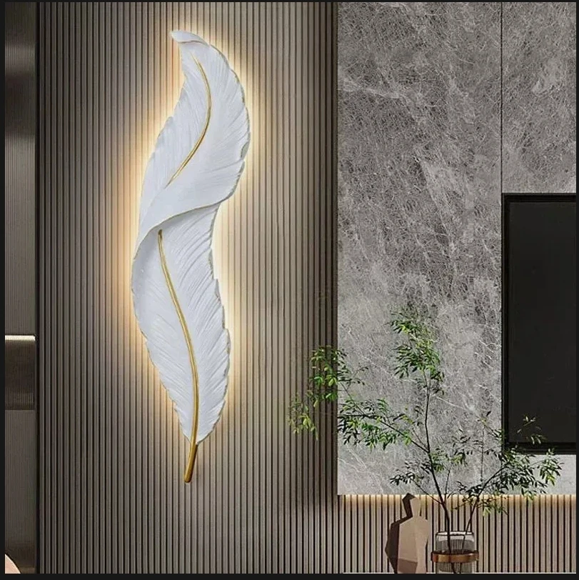 

Modern Feather Resin Wall Lamps LED Wall Sconces Bedroom Bedside Living Room Background Wall Hallway Home Decor Indoor Lighting
