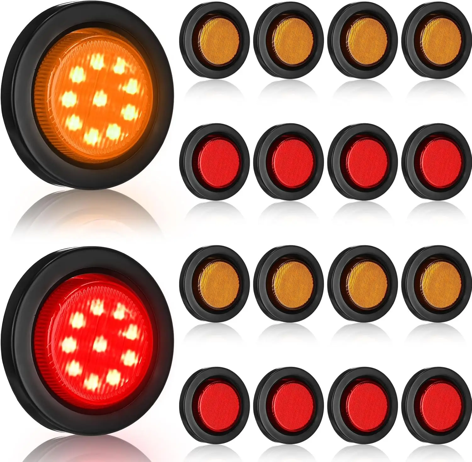 

16 шт. 2-футовые светодиодные фонари для прицепа, водонепроницаемые круглые маркеры с резиновой втулкой, 10 светодиодов, красный и янтарный, 2 провода для грузовика на колесах