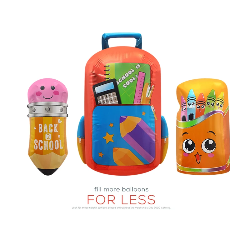 (1Pc) Children's Day Back to School Season Decoration Photo Props Toy Balloon Pencil Stationery Box School Bag Cartoon Shape Creative Aluminum Film Balloon Teaching Aids