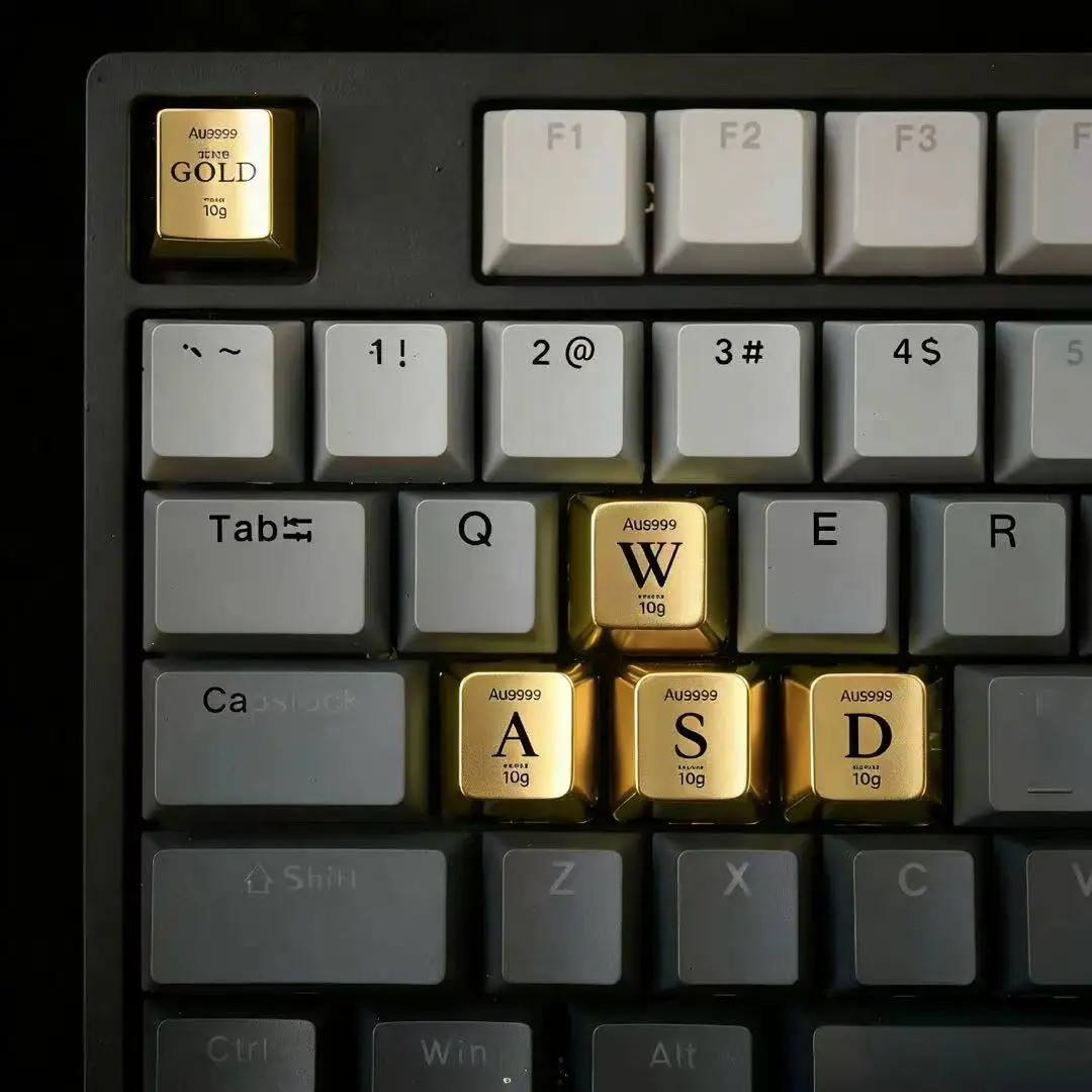 Zinc alloy golden yellow metal keycap mx mechanical keyboard use wasd esc CNC cutting