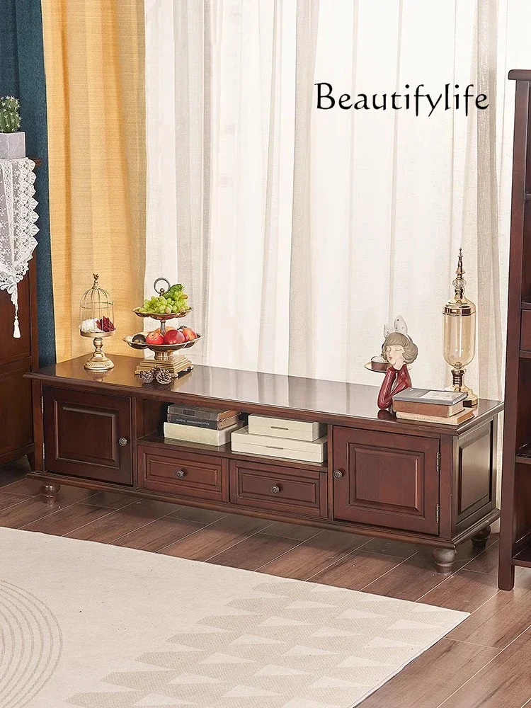 American retro all-solid wood TV cabinet TV cabinet Floor cabinet Modern simple living room cherry wood furniture