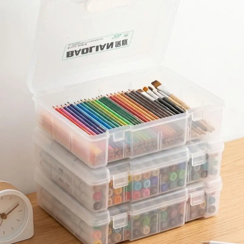 1Pcs Translucent Bookmarks Organizer Pen Kit Large Capacity Lightweight For School Supplies Included Penccase Box For Storage