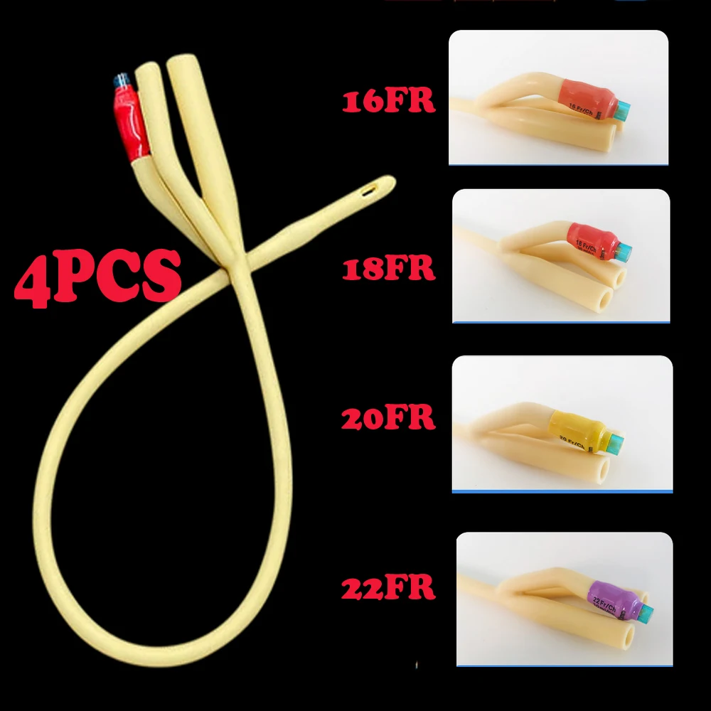 

4pcs 3 Way Latex Urinay Catheter Urology w/ Valve Urethral Catheter sterilized Catheters 16FR 18FR 20FR 22FR