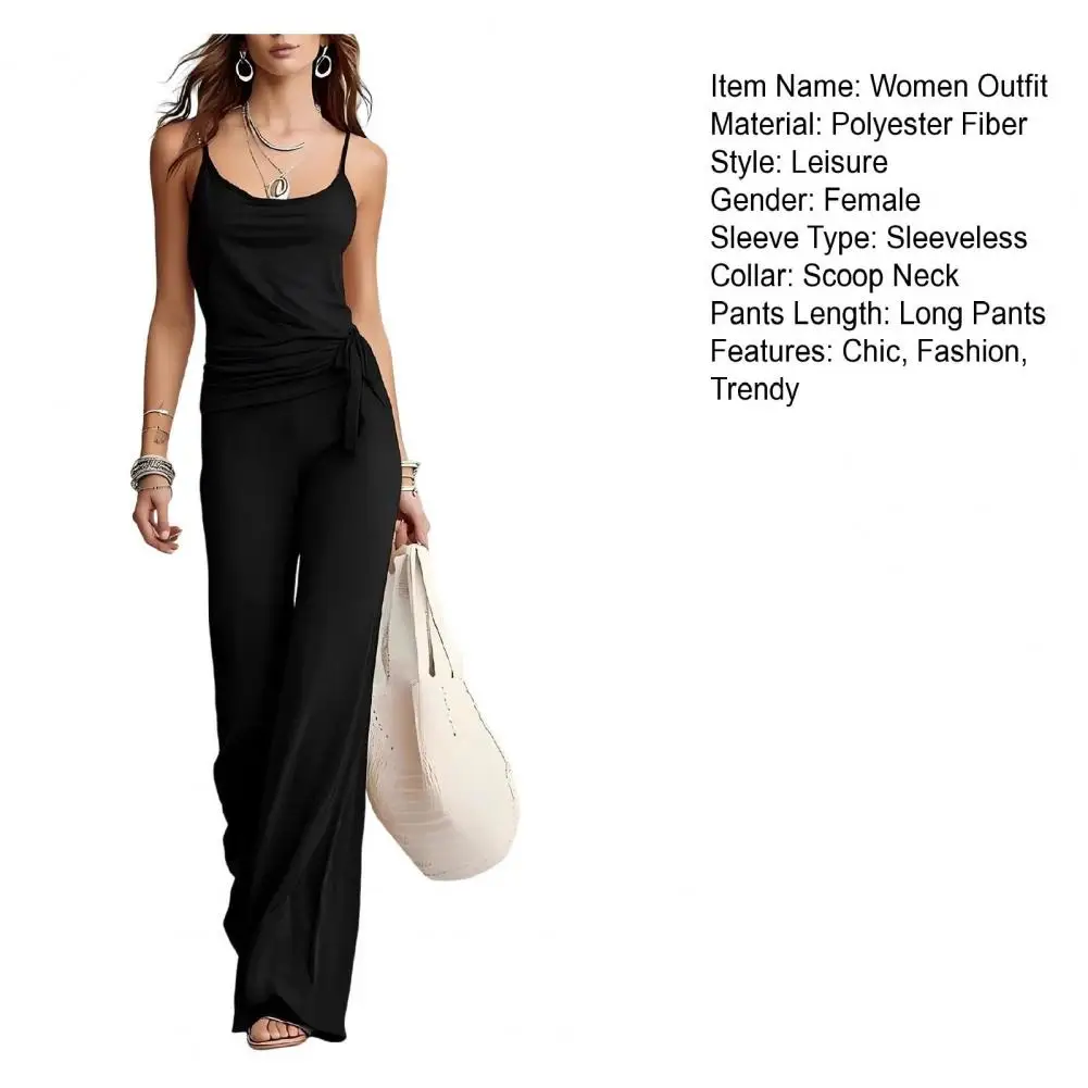 

2026 Women Elegant Sleeveless Peplum Top + Wide Leg Pants 2 Piece Casual Set Outfits Lounge Tracksuit