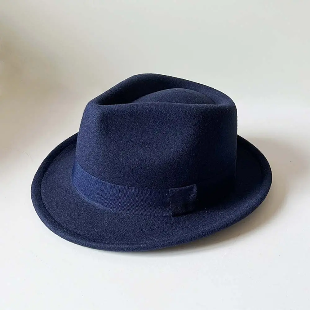 Jazz-Hut, klassischer Fedora-Hut, Vintage-Hut in einfarbiger Ausführung, Trilby-Hut, eleganter Hut aus weichem Wollfilz, für Partys. – Detail 3