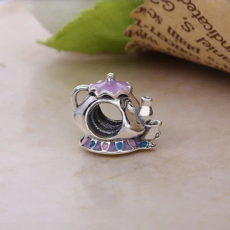 Fit Pandora Disney Beauty and the Beast Mrs. Potts and Chip Dangle Charms for Jewelry Making Cartoon Teapot Bead DIY Accessories