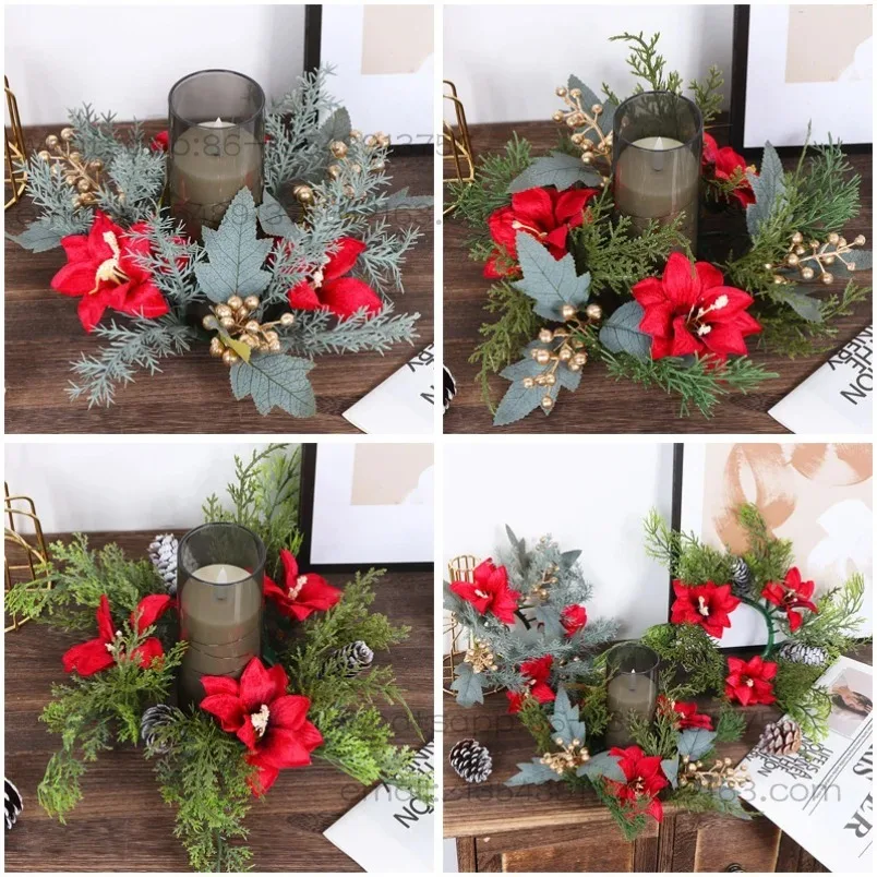 New Christmas scented candle wreath ornament, simulated pine cone desktop decoration ring 2 prices