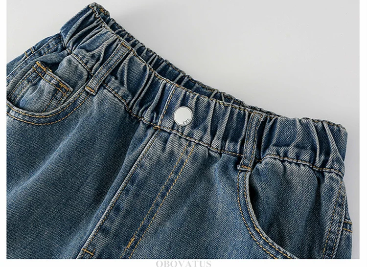 Hochwertige Kinder-Patchwork-Jeans mit Seitentaschen für Mädchen, Vintage Blaue Denim-Hose, Kinder-Cargo-Jeans mit Hoher Taille – Detail 8