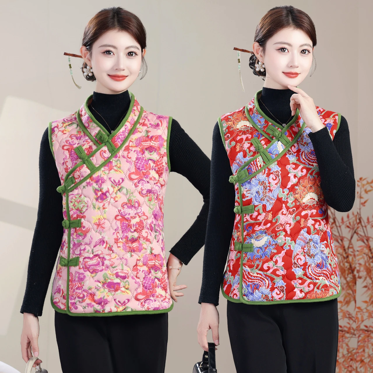 Lente Herfst Dames Jaet Vest Bovenkleding Verdikte polyestervezel, middelbare leeftijd en ly Kleding met bloemenpatroon