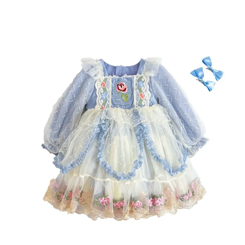 Kawaii Teen girl kids Vestido Spanish Girl Dress Baby Princess manica lunga Lolita Dress For Girls Birthday outfit fascia in pizzo