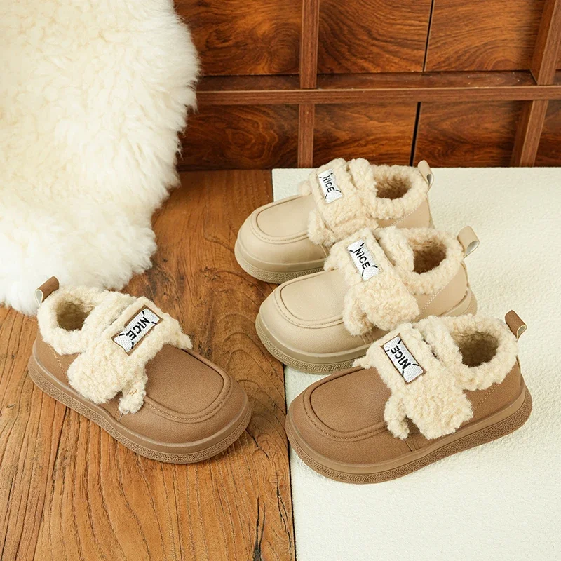 

Children Cotton Loafers for Girls 2025 Wintwe New Fashion Korean Style Soft Bottom Anti-slippery Versatile Princess Leather Shoe