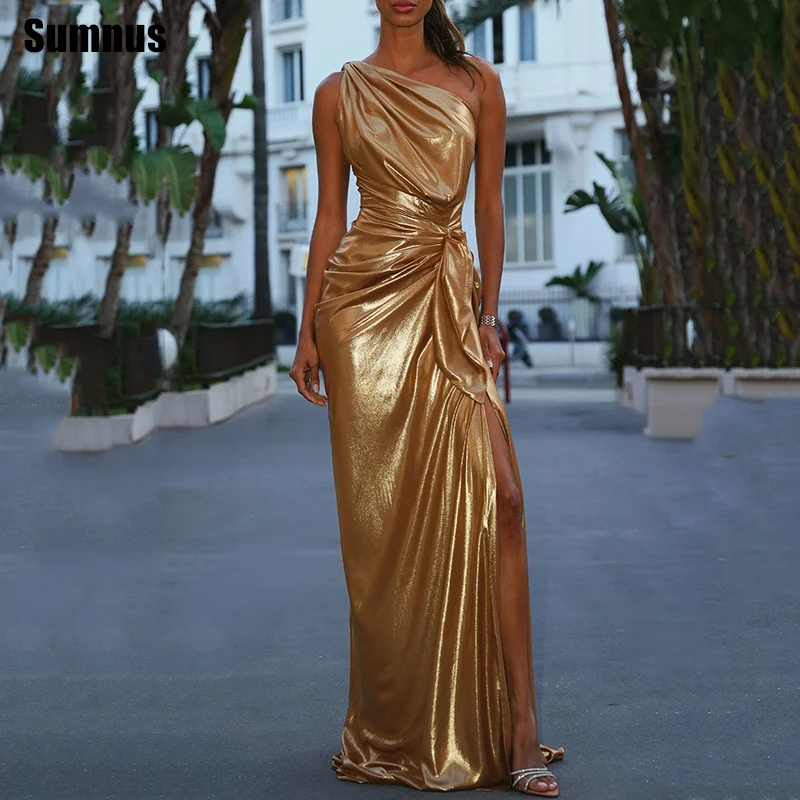 

Sumnus Charming Mermaid Prom Dress One Shoulder Pleats Side Slit Maxi Evening Dress Formal Gala فساتين سهرة Customized