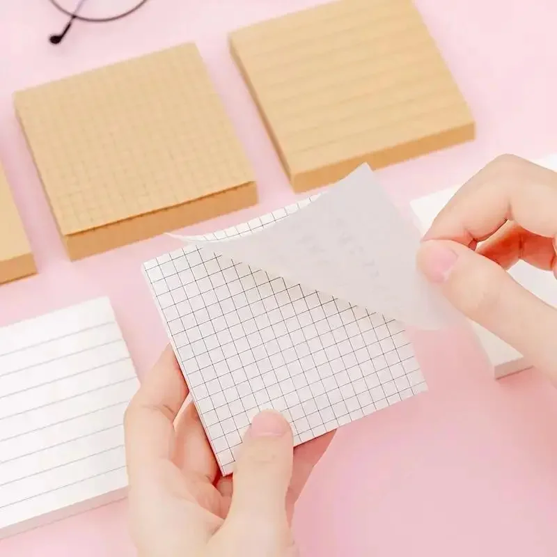 3 Packs Kraft Paper Sticky Note Pad, Memo Note Pad With Grids Lines, Perfect for Memo Notes& Reminders