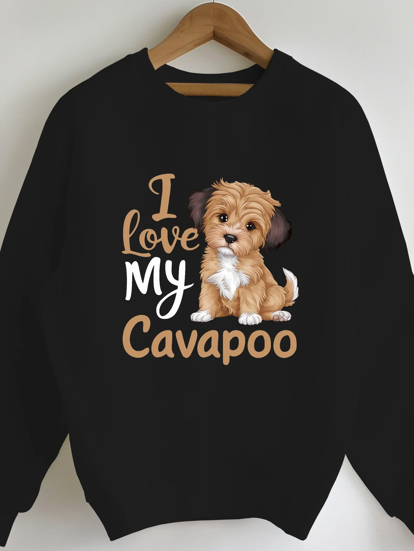 

Повседневная толстовка с капюшоном I love my Cavapoo — ярко-красного цвета с милым рисунком щенка Cavapoo и золотыми буквами.