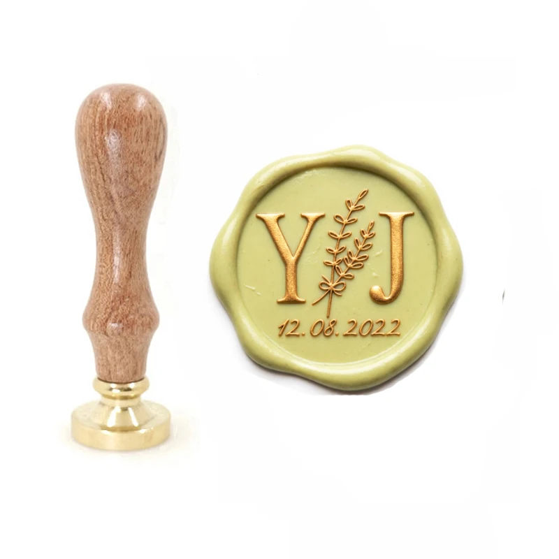 Customized wax seal Vintage wedding wax stamp 2 initials date Floral design,Reusable personal stamp for DIY Wedding Invitation