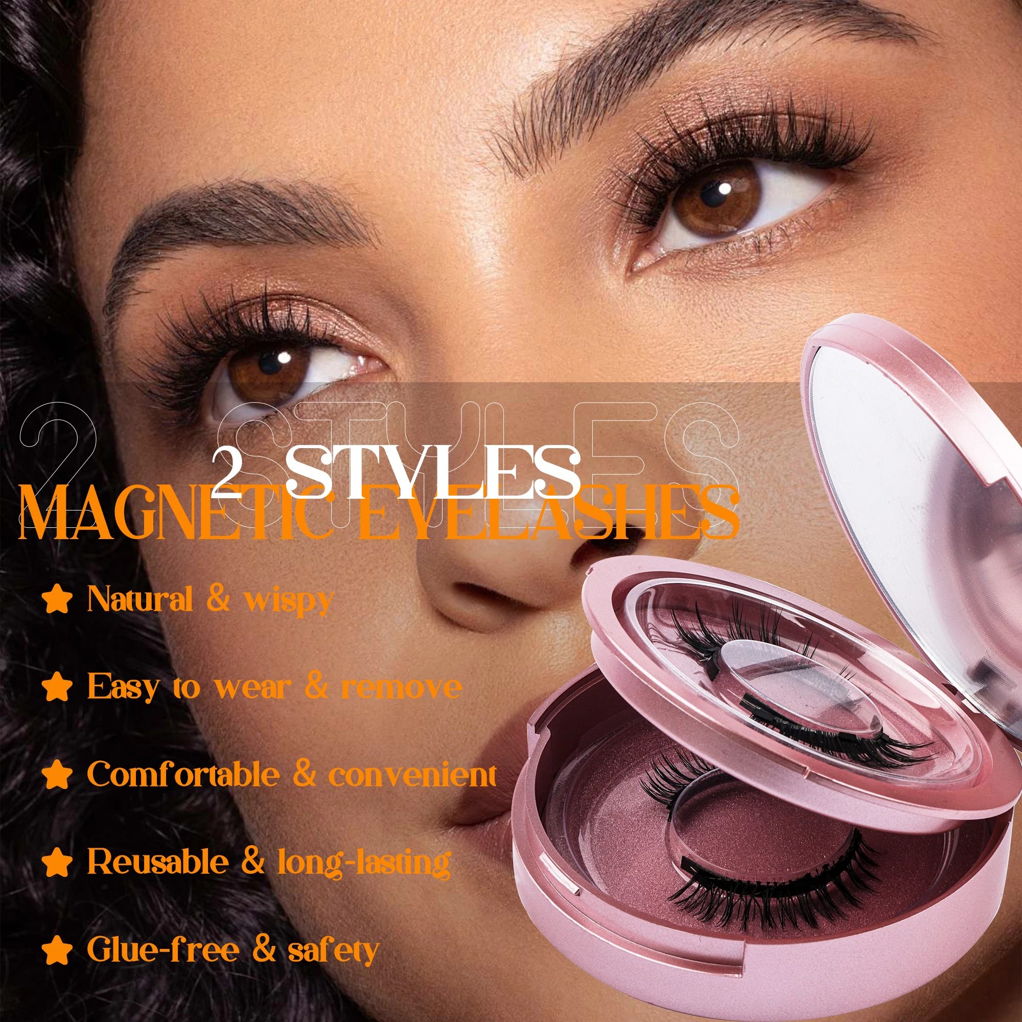 GEMERRY Magnetic Eyeashes with Applicator Glue Free Reusable 1/2 Pairs Natural Black False Eyelashes Kit No Glue 3D Mink Lashes