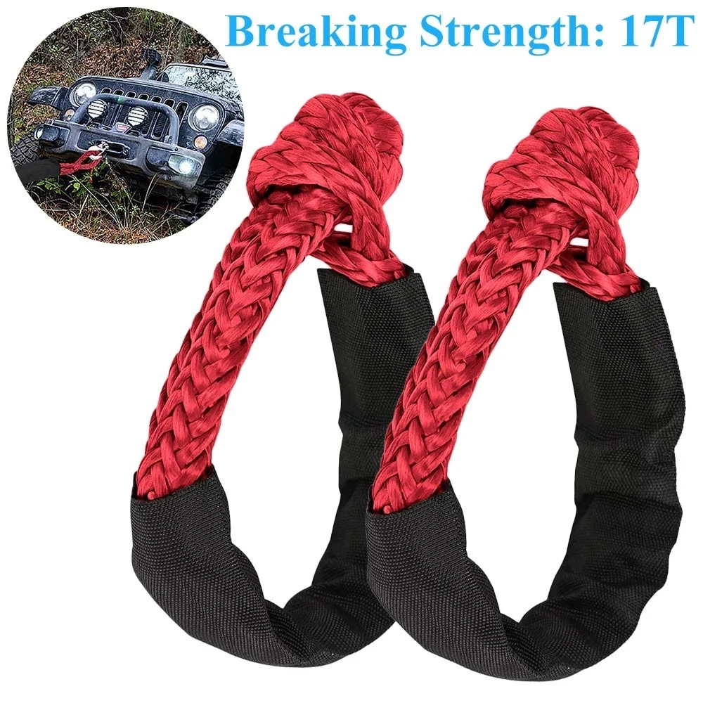 2Pcs Soft Shackle 55cm Recovery Gear Dyneema Winch Rope 17T Heavy Duty Red