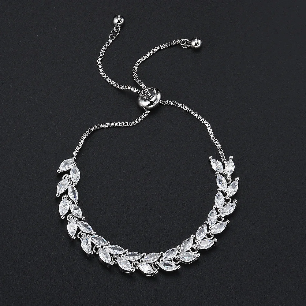 Wunderschönes, glänzendes, verstellbares Blatt-Tennisarmband mit Zirkonia-Besatz für Damen und Herren, zarte Kristall-Handkette, Schmuck H035 – Detail 9