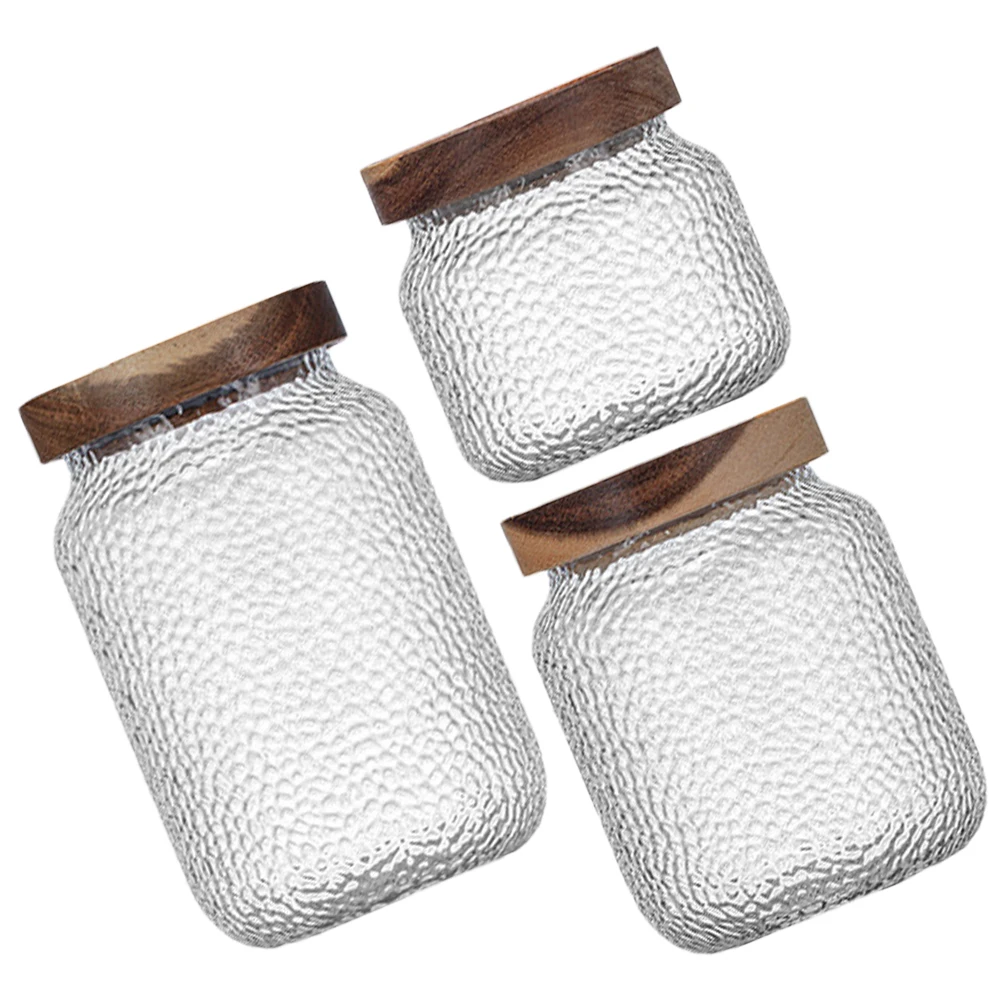 

1 set 1 Set Glass Jars With Lids Airtight Storage Containers For Tea Coffee Beans Sugar Spice Kitchen Pantry Wood Lid Jar Sets