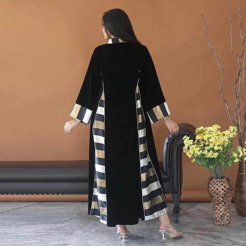 Vestido largo bordado Abaya árabe Medio Oriente musulmán mujer Dubai Maxi vestido suelto de cintura alta