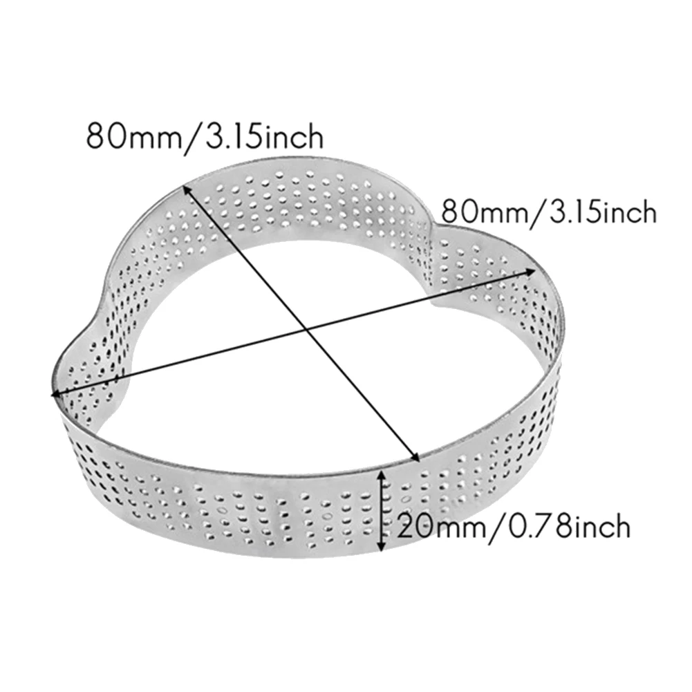 A013 5 Pack Heart Tart Ring,Perforated Baking Ring,Pastry Ring,Stainless Steel Cake Tart Mold Rings,Baking Tart Ring