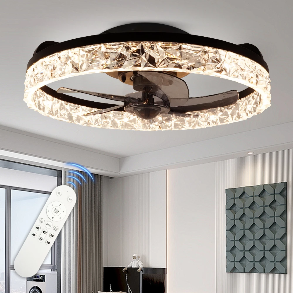 Nordic Modern Circular Diamond Ceiling Fan with Remote Control and 6 Wind Speeds, Silent, Bedroom, Living Room, Dining Room
