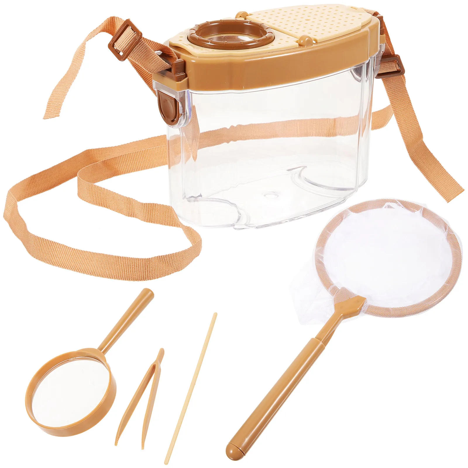 

1Set Bug Catcher Kit Kids Insect Observation Box Outdoor Exploration Tool Flip Magnifier Net Adjustable Strap for Children's