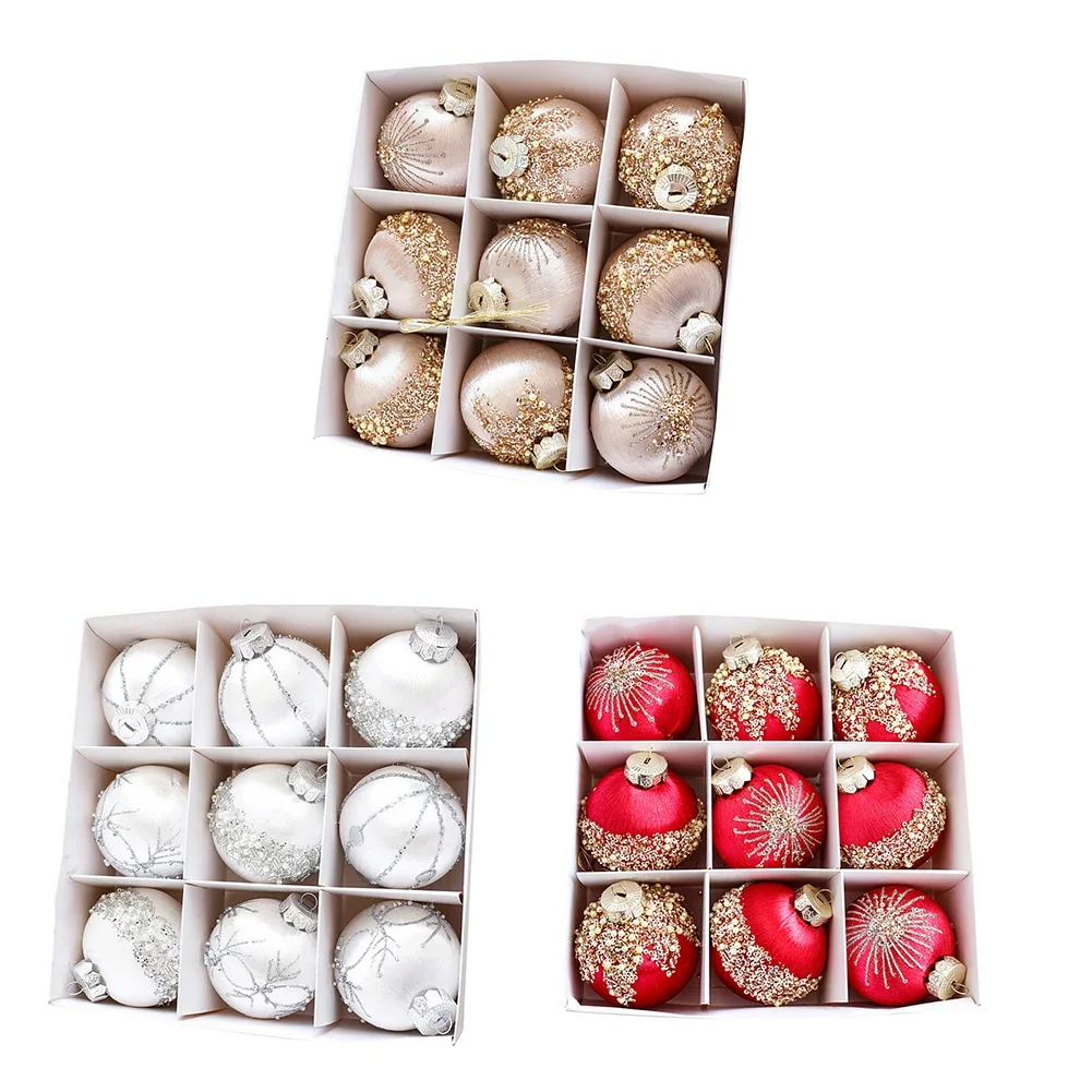 9pcs 8cm Wine Red Christmas Ball Ornaments Dark Green White Christmas Tree Party Decoration New Christmas Spheres Pendant