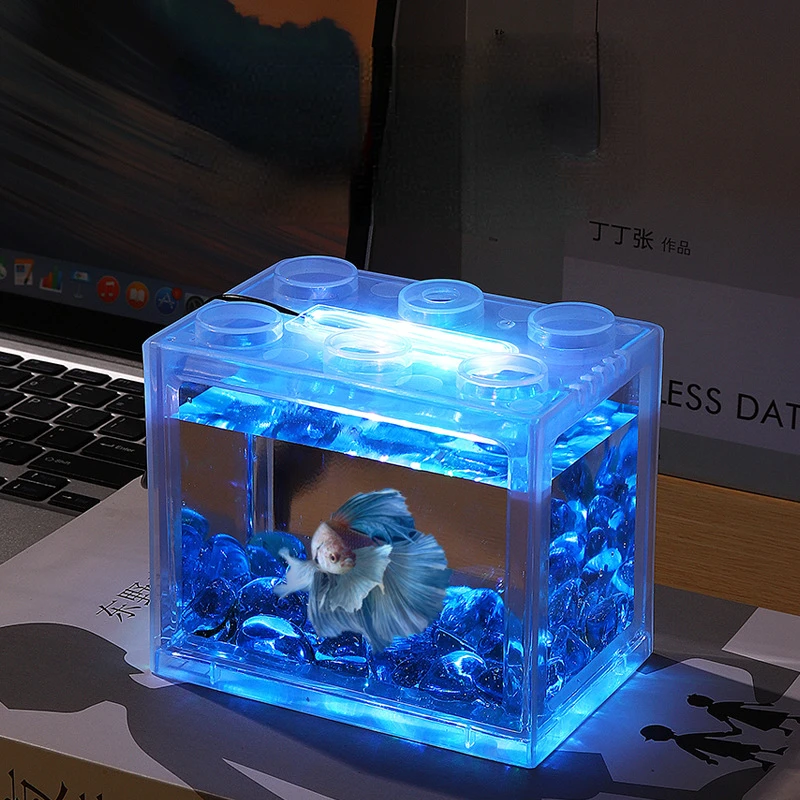 Building Blocks Fish Tank USB Mini Aquarium With LED Light